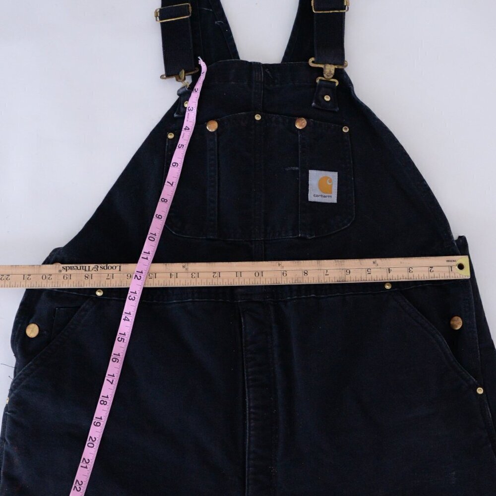 Vintage 80s Carhartt Black Distressed Red Quilt Lined Double Knee Overalls 44x30 - Picture 5 of 16